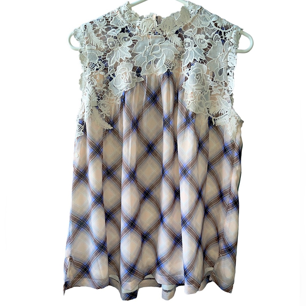 LOFT plaid high neck keyhole back sleeveless top size small